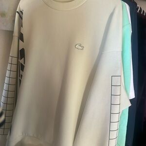 Lacoste Men's Sweater in Cream with Graphic Sleeves